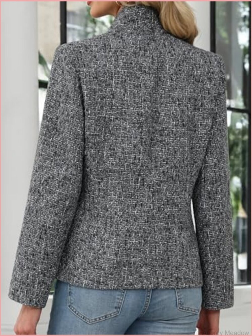 Tweed Open Front Blazer Long Sleeve Notch Collar Fully Lined Casual Business - Picture 2 of 7